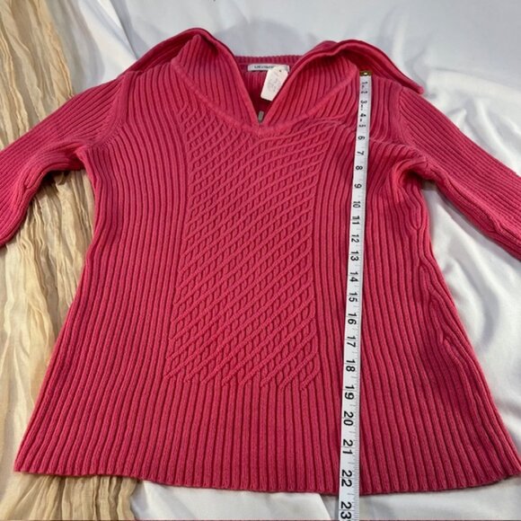 Liz Claiborne Women's Pink Cable Knit Sweater 3/4 Zip Size S - Picture 11 of 13